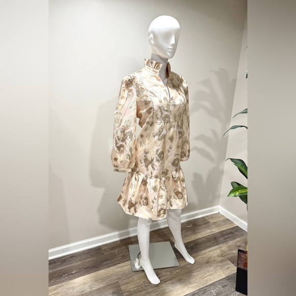 Tuckernuck Palmerston Dress M Champagne Gold Fil Coupé Midi Occasion NWT